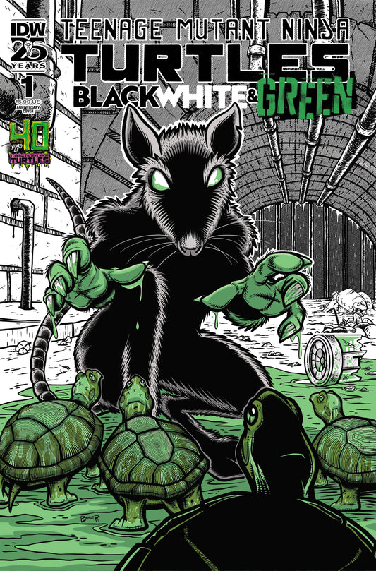 TMNT BLACK WHITE & GREEN #1 COVER D 40TH ANNIV